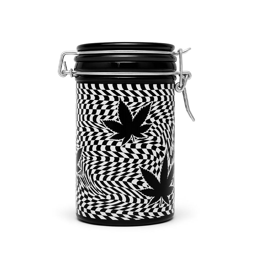 CHECKERBOARD LEAVES STORAGE JAR WITH CLAMPING LID