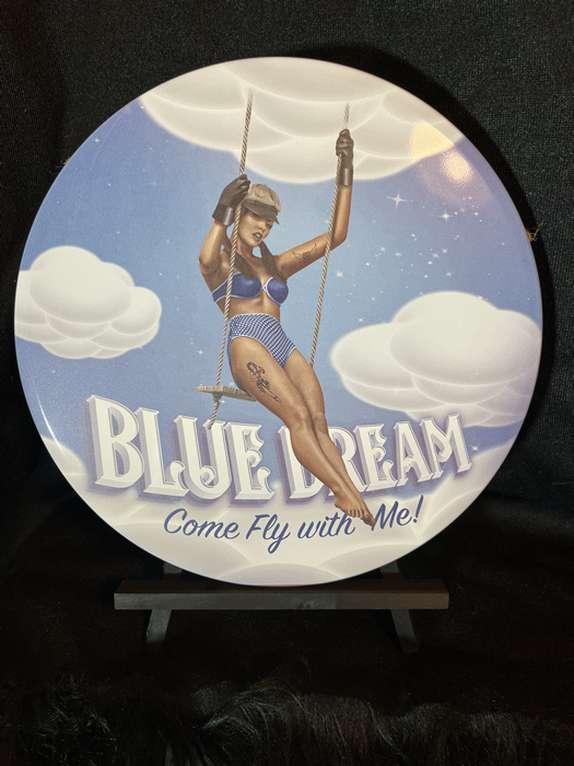 Blue Dream Pinup Strain Art 12" x 12" Round Aluminum Sign