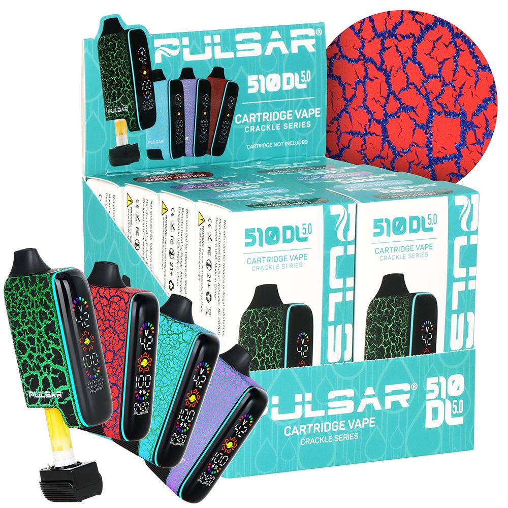 8CT DISPLAY - Pulsar 510 DL 5.0 LCD Screen Vape Bar Crackle Series - 1000mAh / Assorted Colors
