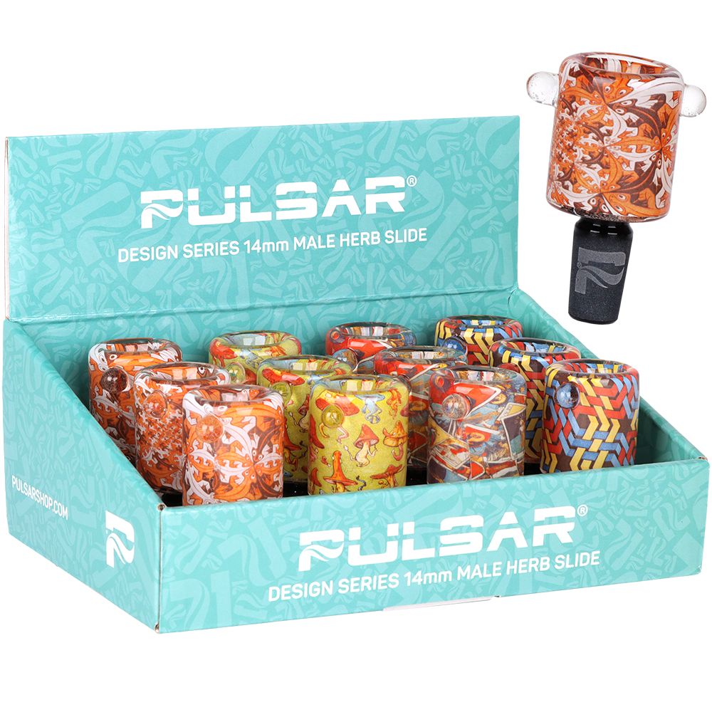 12CT DISPLAY - Pulsar Design Series Inside Print Herb Slide Series 4 - 14mm M / Assorted Designs
