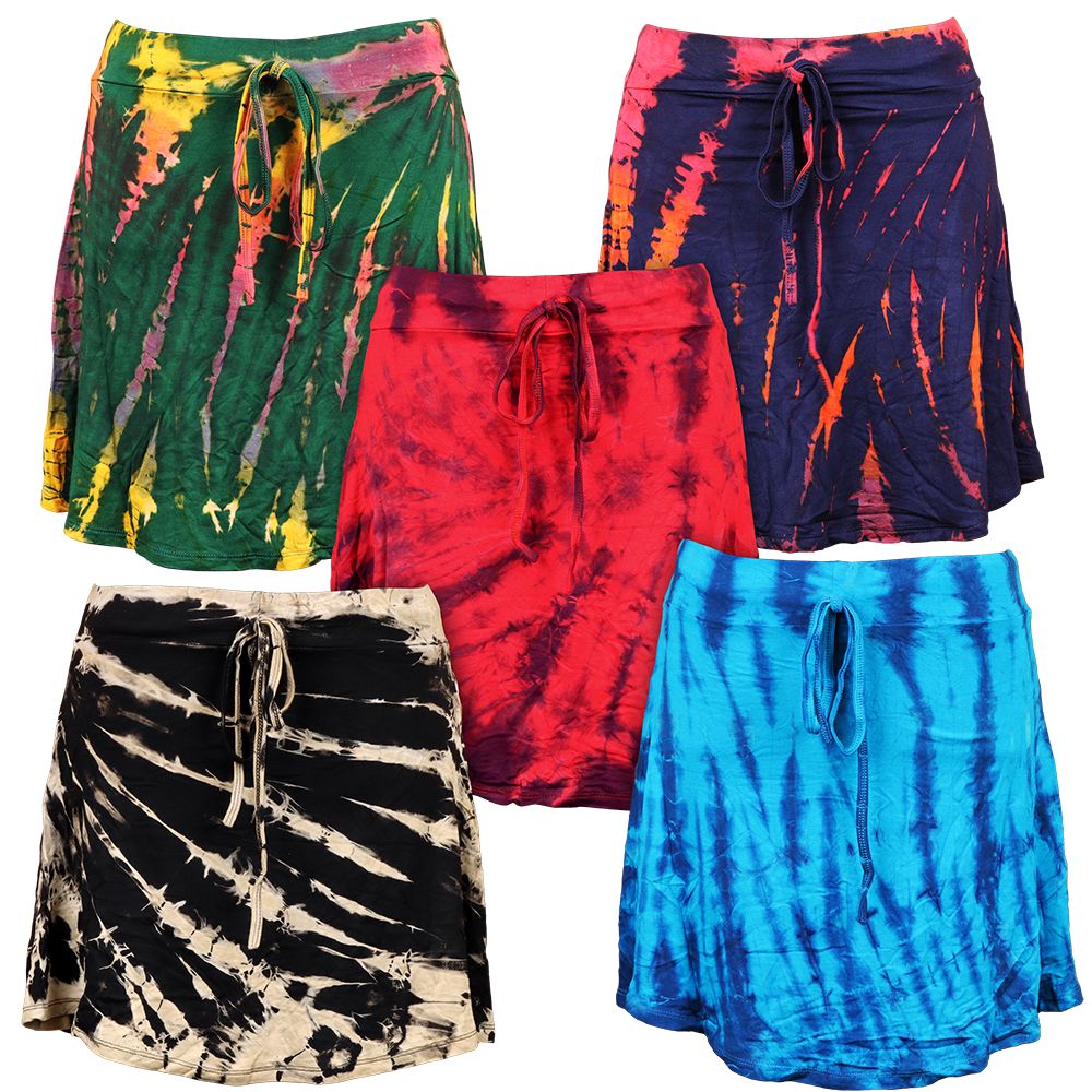 Tie Dye Rayon Knit Mini Skirt - One Size / 16.25"