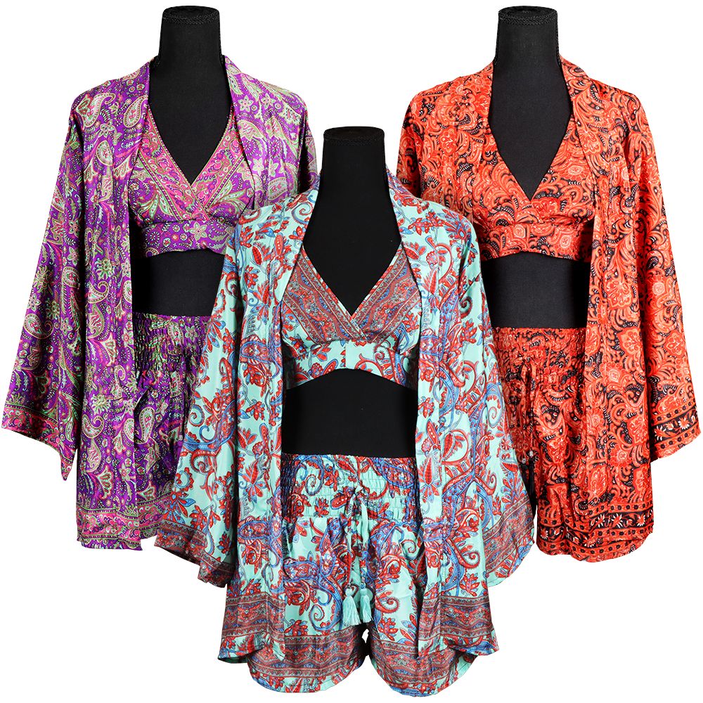 Matching Silk Halter Top, Shorts & Sweater - One Size