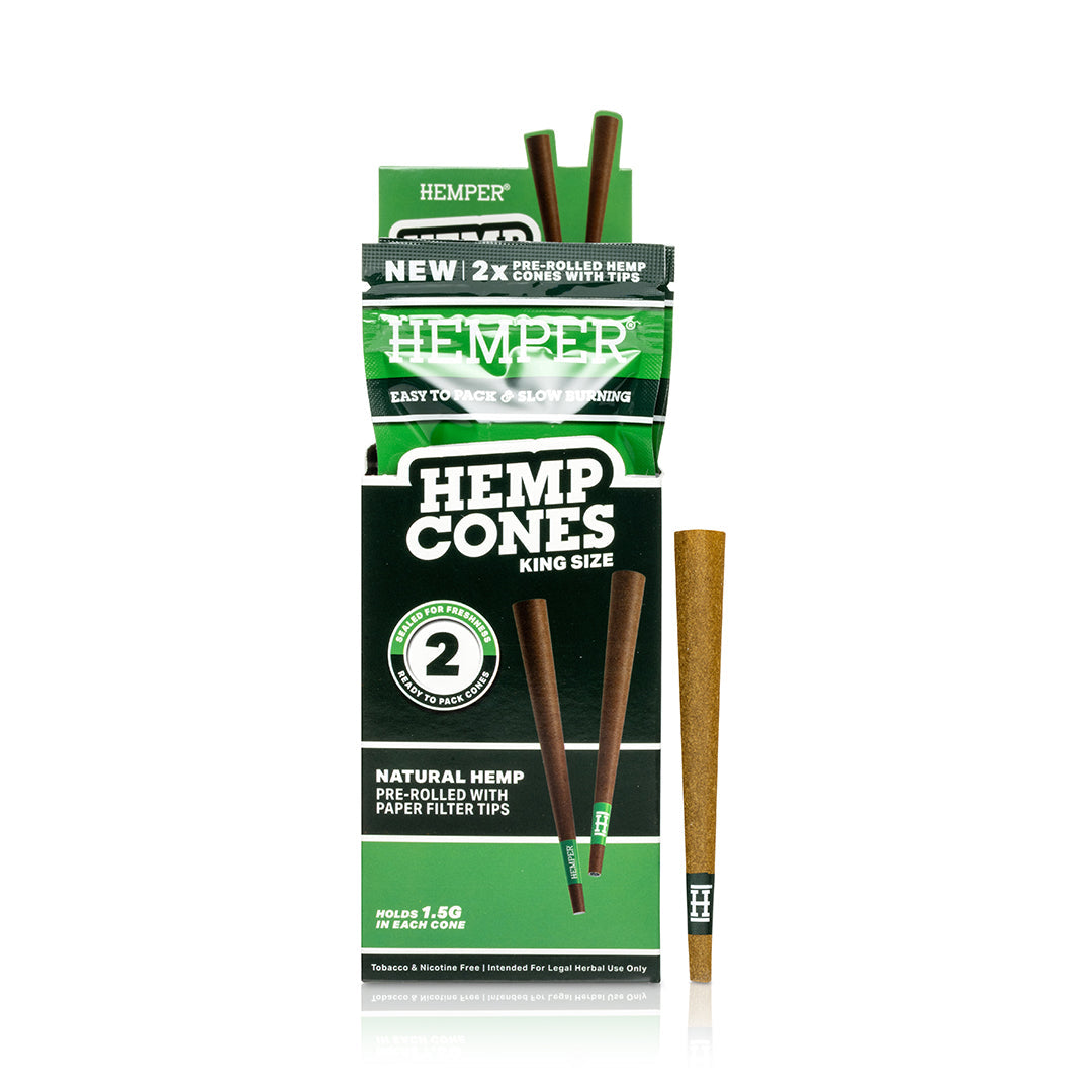 Pre-Rolled King Size Paper Tip Hemp Cones | 2PK