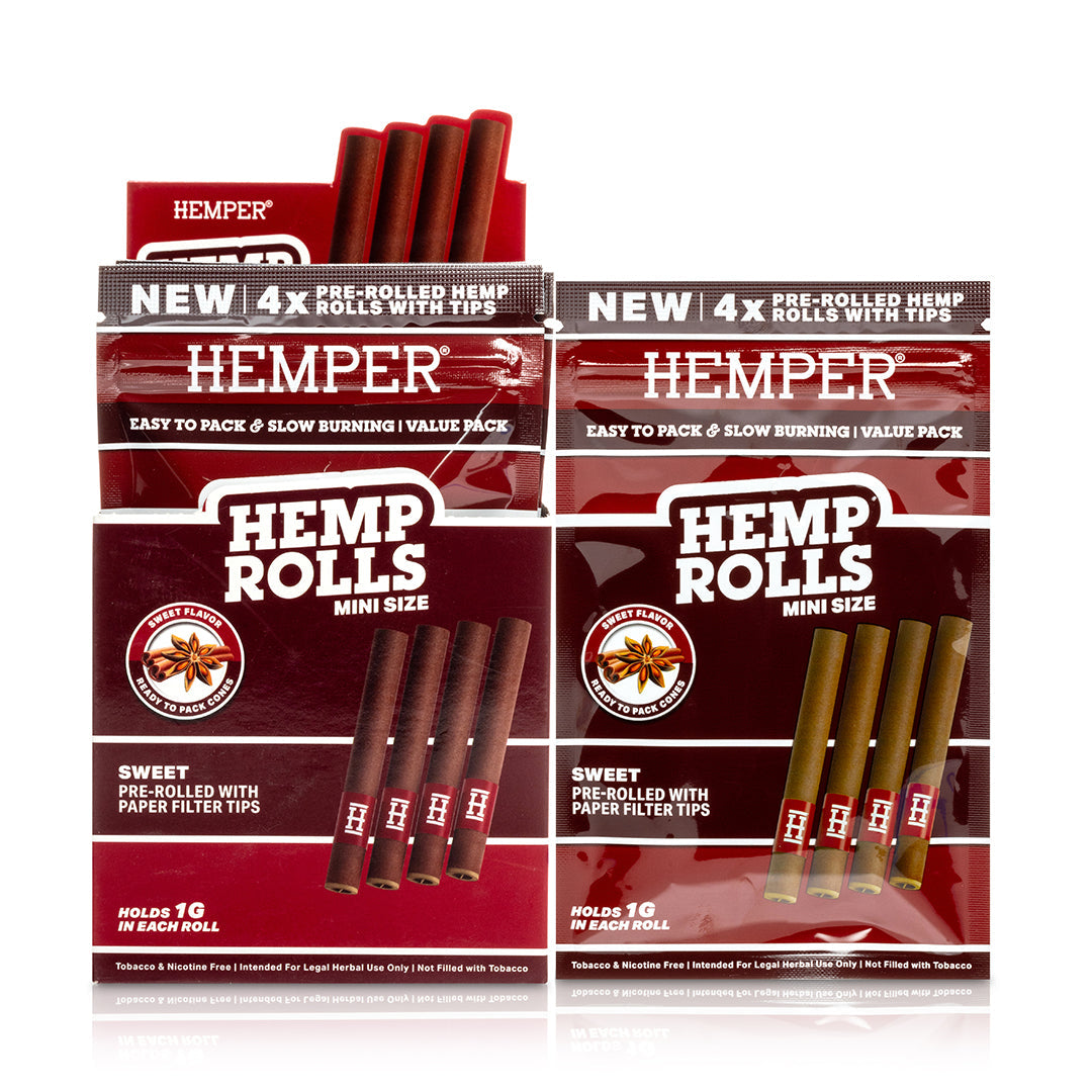 Pre-Rolled Mini Size Paper Tip Hemp Rolls | 4PK Display
