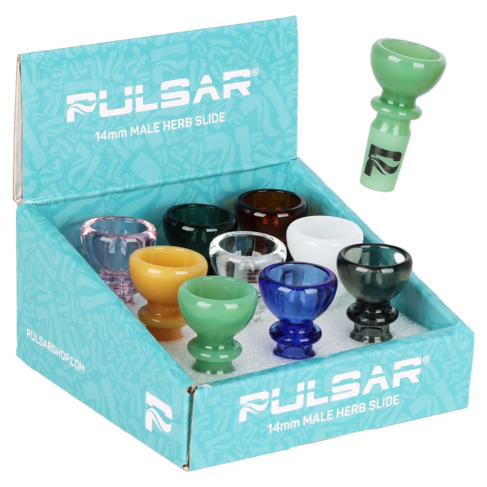 9CT DISPLAY - Pulsar Goblet Glass Herb Slide - 14mm M / Assorted Colors