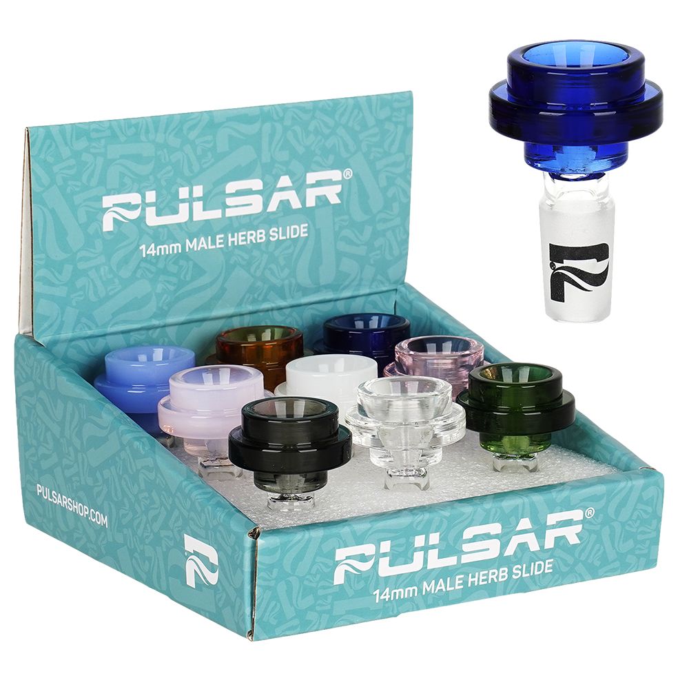 9CT DISPLAY - Pulsar Cool Ring Glass Herb Slide - 14mm M / Assorted Colors