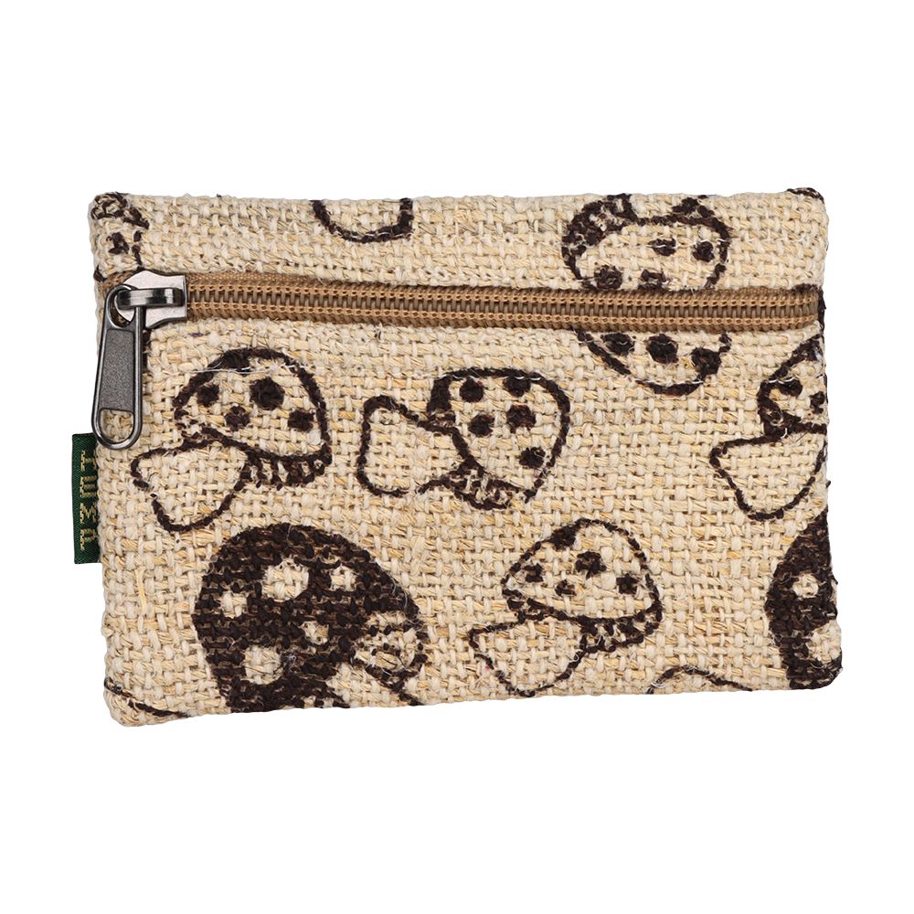 Mushroom Print Hemp Coin Purse - 5" x 3.75"
