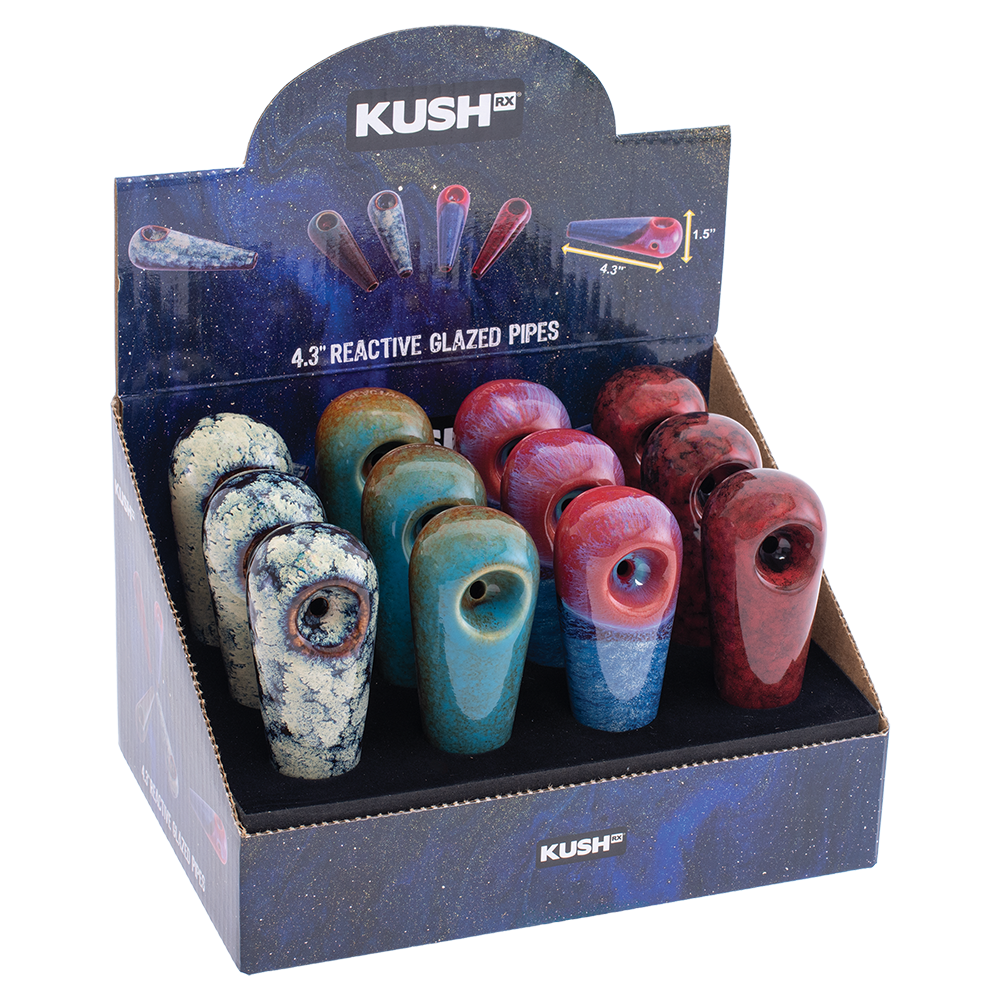 Kush RX Mini Reactive Glazed Ceramic Hand Pipes - 4.25" / 12ct