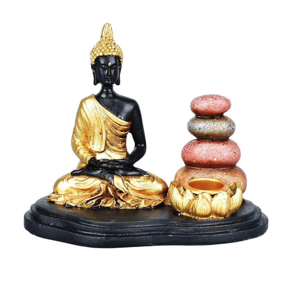 Sitting Buddha & Cairns Dual Incense Burner - 5"