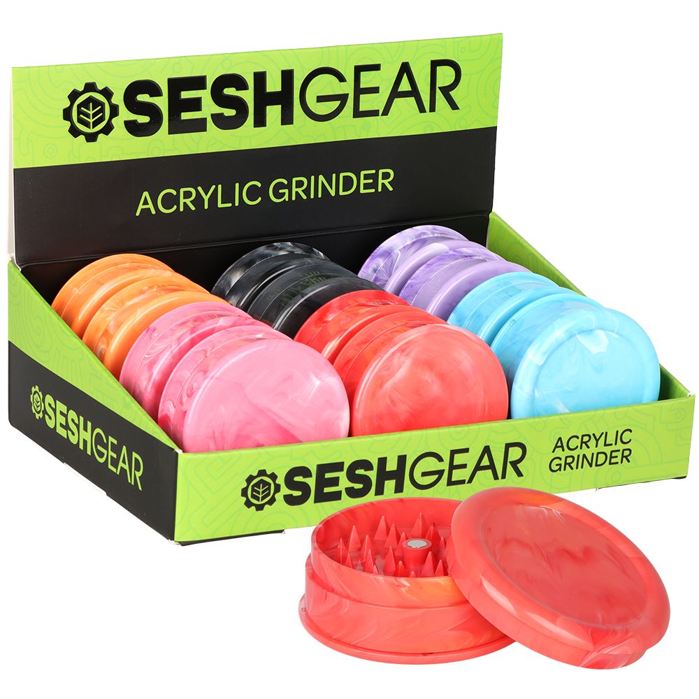 12CT DISPLAY - SeshGear Marbled Acrylic Grinder - 2pc / 2.4" / Assorted Colors