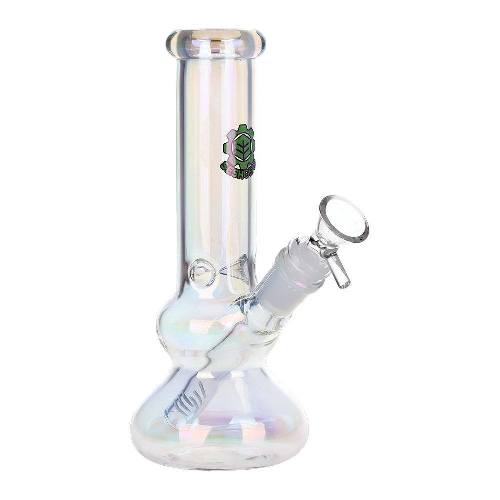 SeshGear Double Bubble Electroplated Glass Water Pipe - 8" / 14mm F / Colors Vary