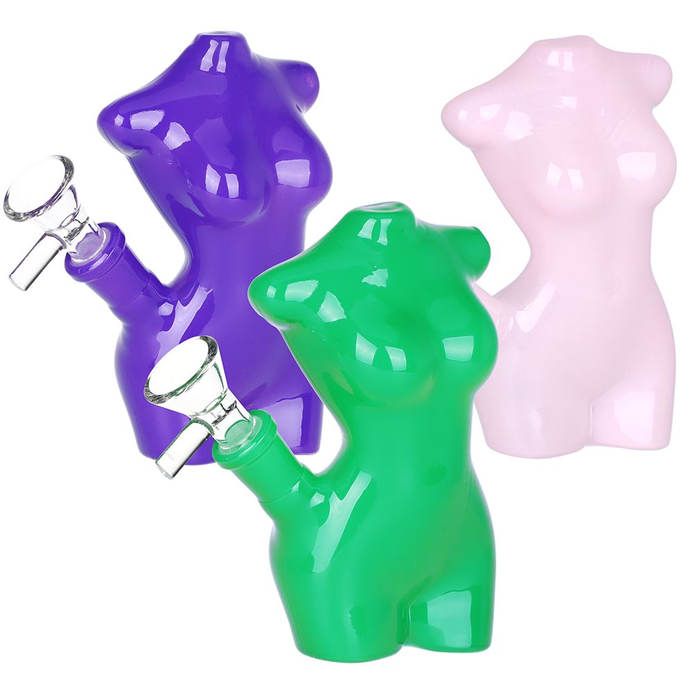 Lady Mannequin Mini Glass Water Pipe - 5" / 14mm F / Colors Vary