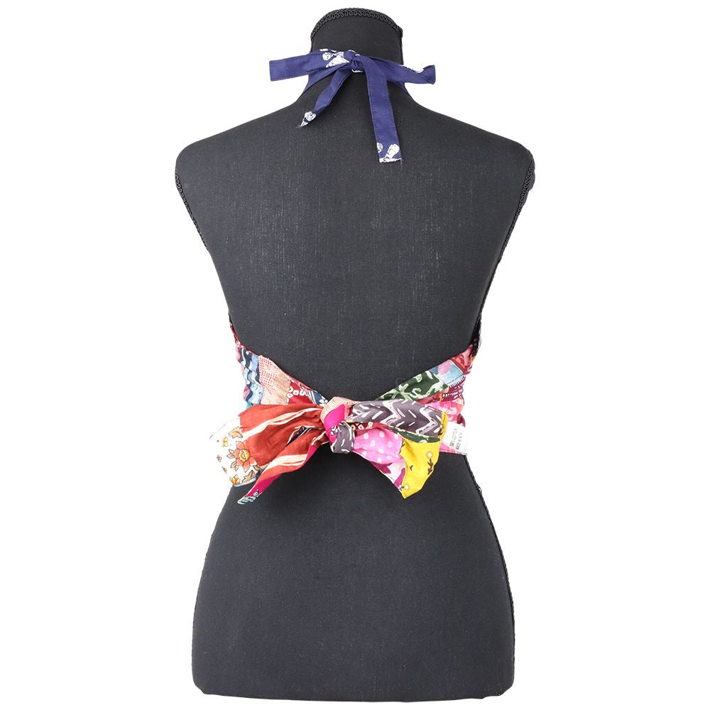 Patchwork Tie Halter Crop Top - One Size