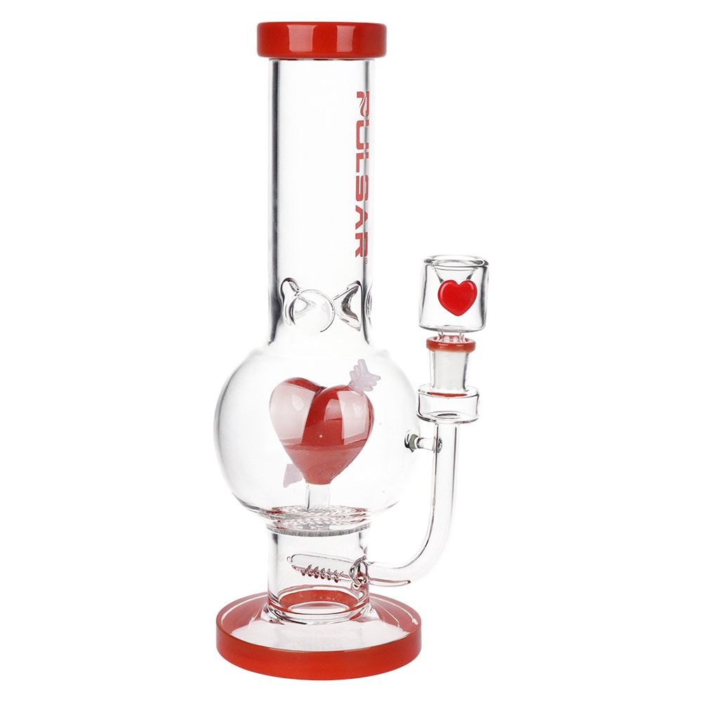 Pulsar Cupids Heart Bubble Base Glass Water Pipe - 12" / 14mm F