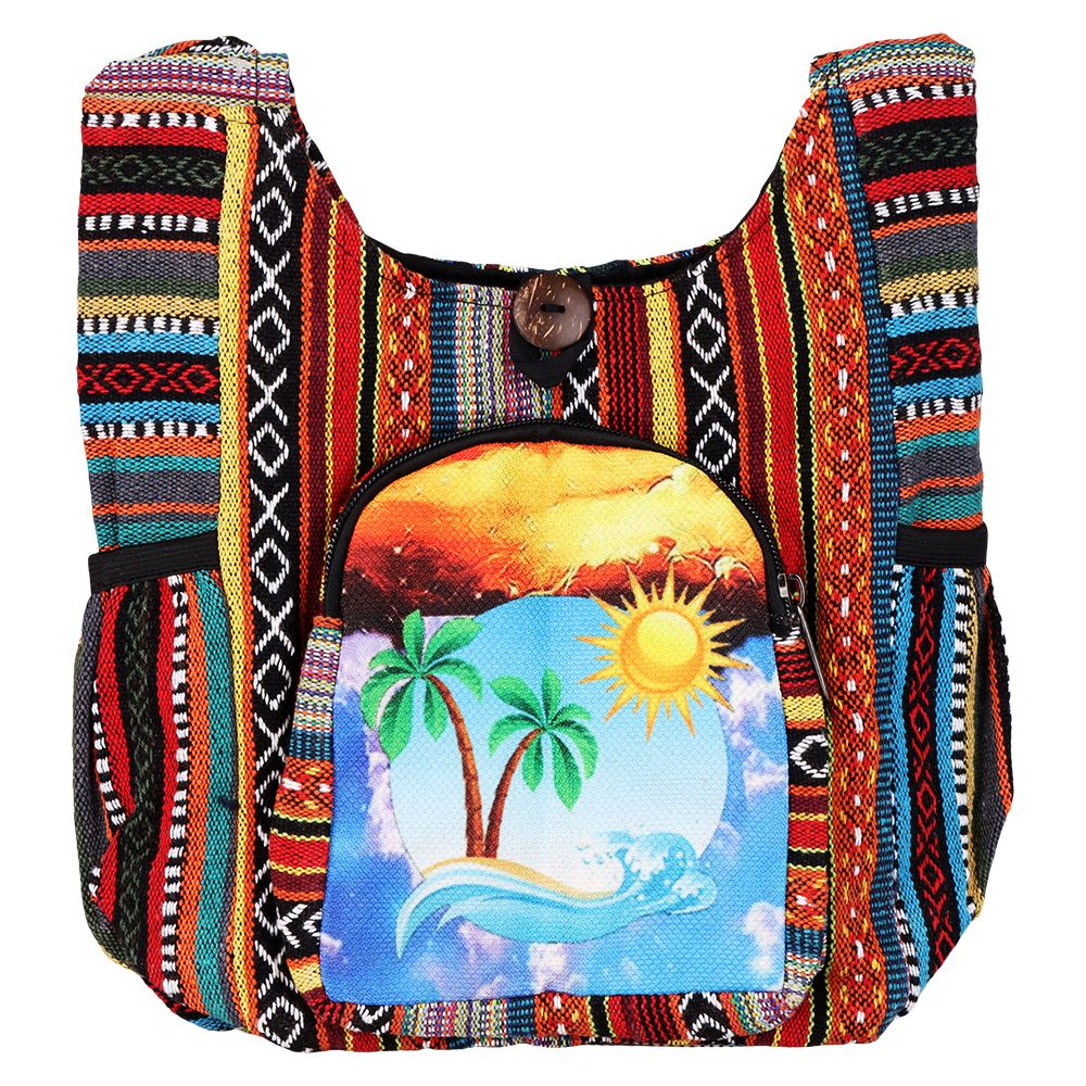 ThreadHeads Scenic Beach Aztec Patchwork Shoulder Sling Bag - 10.5"x10.5"