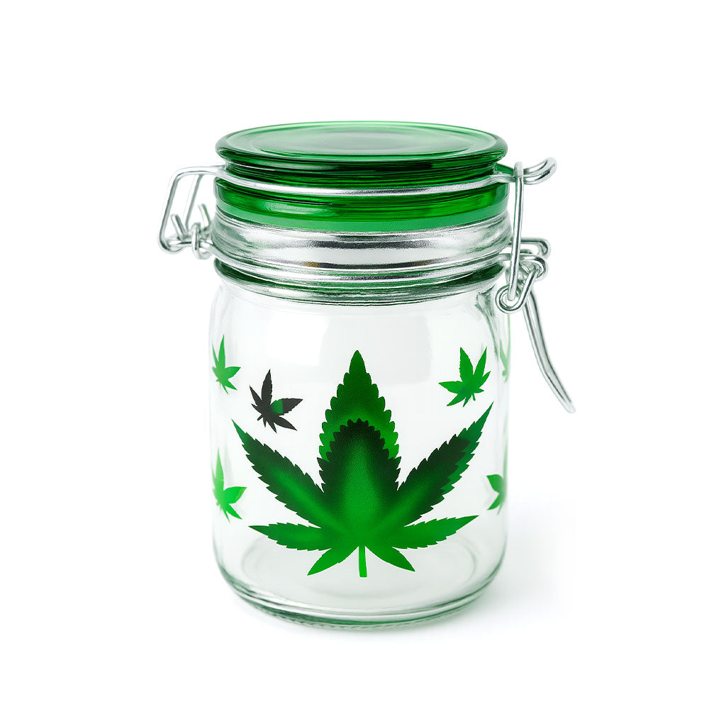AIRTIGHT GLASS GREEN LEAF STORAGE CONTAINER