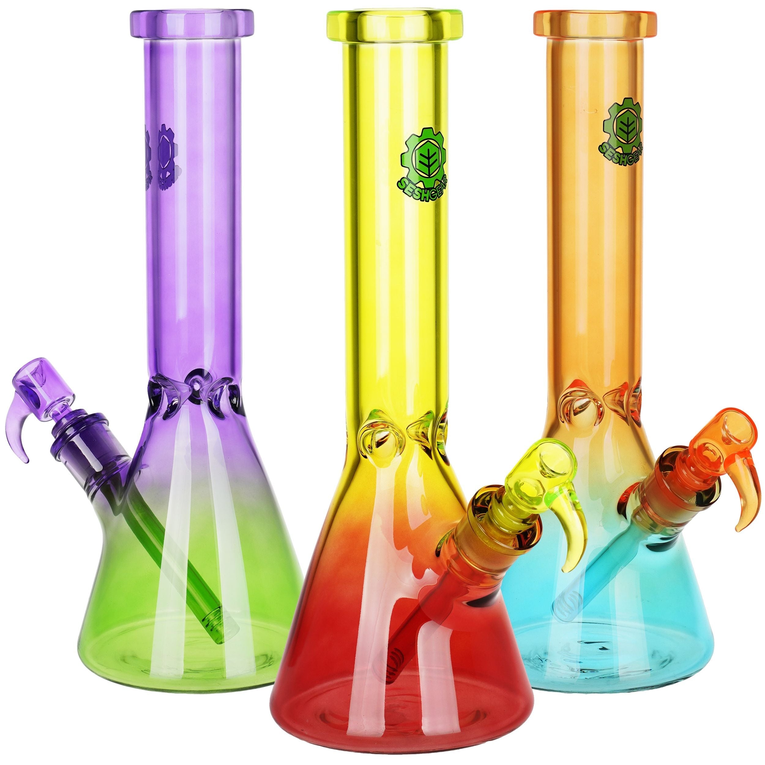 3CT BUNDLE - Seshgear Straight Up Beaker Glass Water Pipe - 13.75" / 14mm F / Assorted Colors