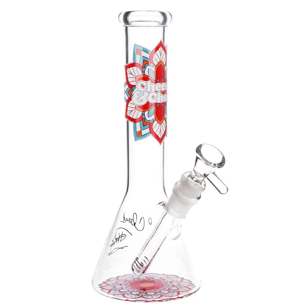 Cheech & Chong Glass Mandala Glow Glass Beaker Water Pipe - 10"