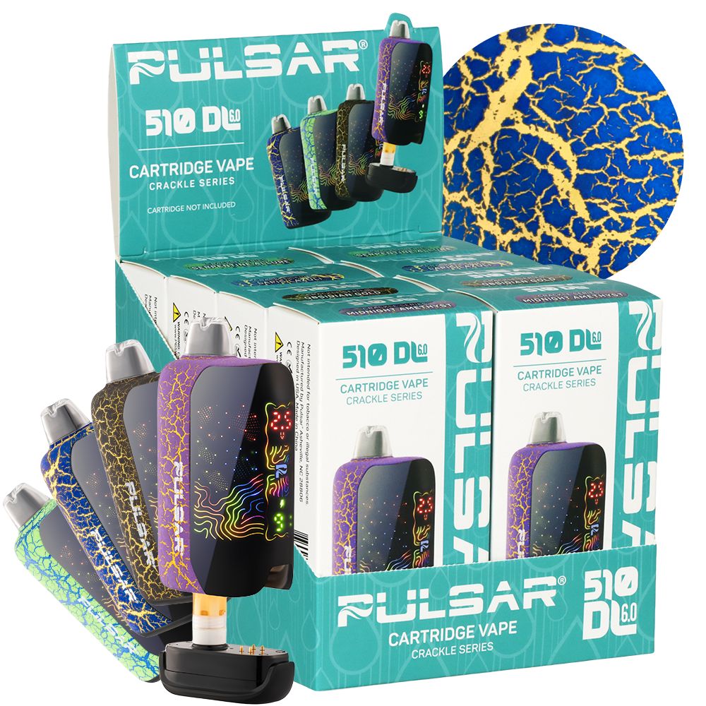 8CT DISPLAY - Pulsar 510 DL 6.0 Curved LCD Screen Vape Bar Crackle Series - 1000mAh / Assorted Colors