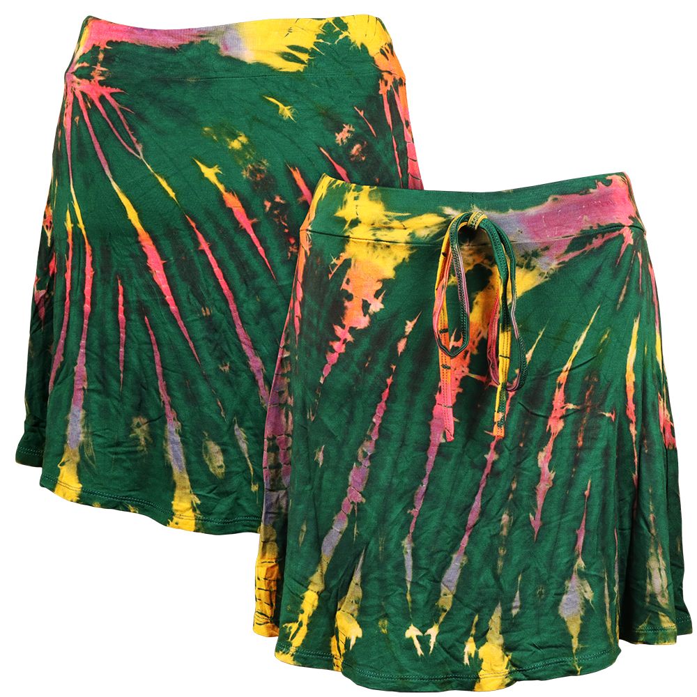 Tie Dye Rayon Knit Mini Skirt - One Size / 16.25"