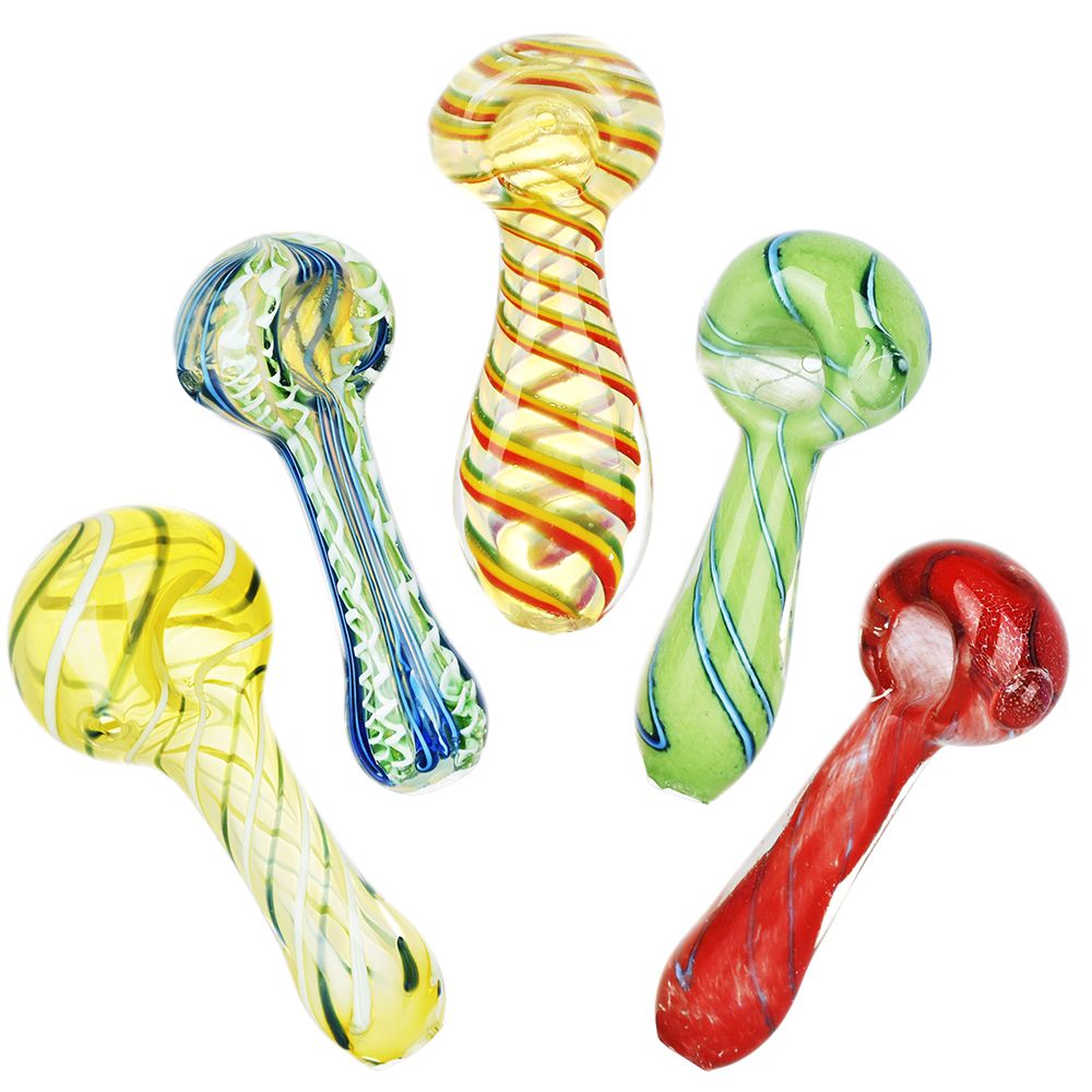 Strident Striped Assortment Glass Spoon Pipes - 3.5" 20ct