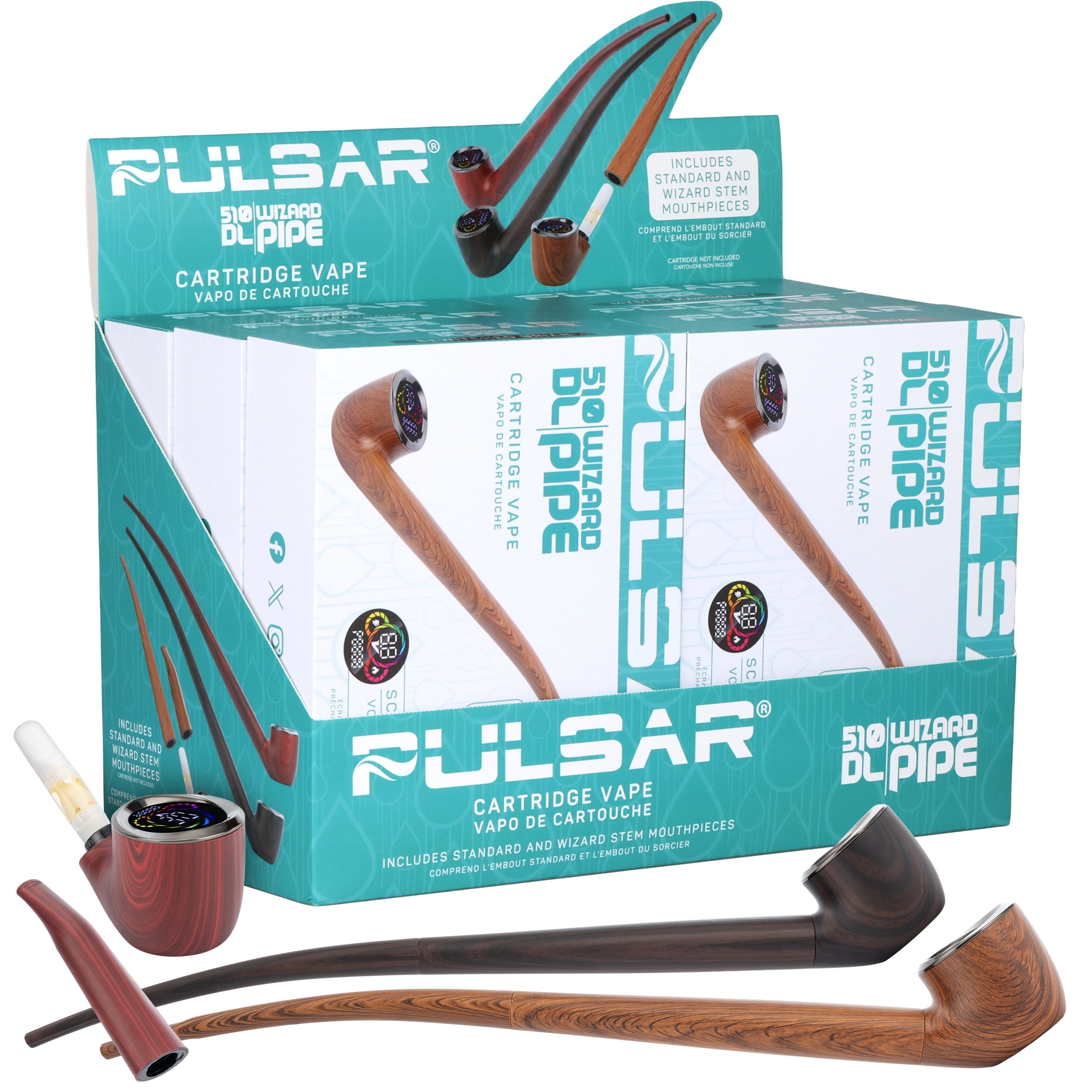 6CT DISPLAY - Pulsar 510 DL Wizard Pipe Variable Voltage Cartridge Vape - 650mAh / Assorted Colors