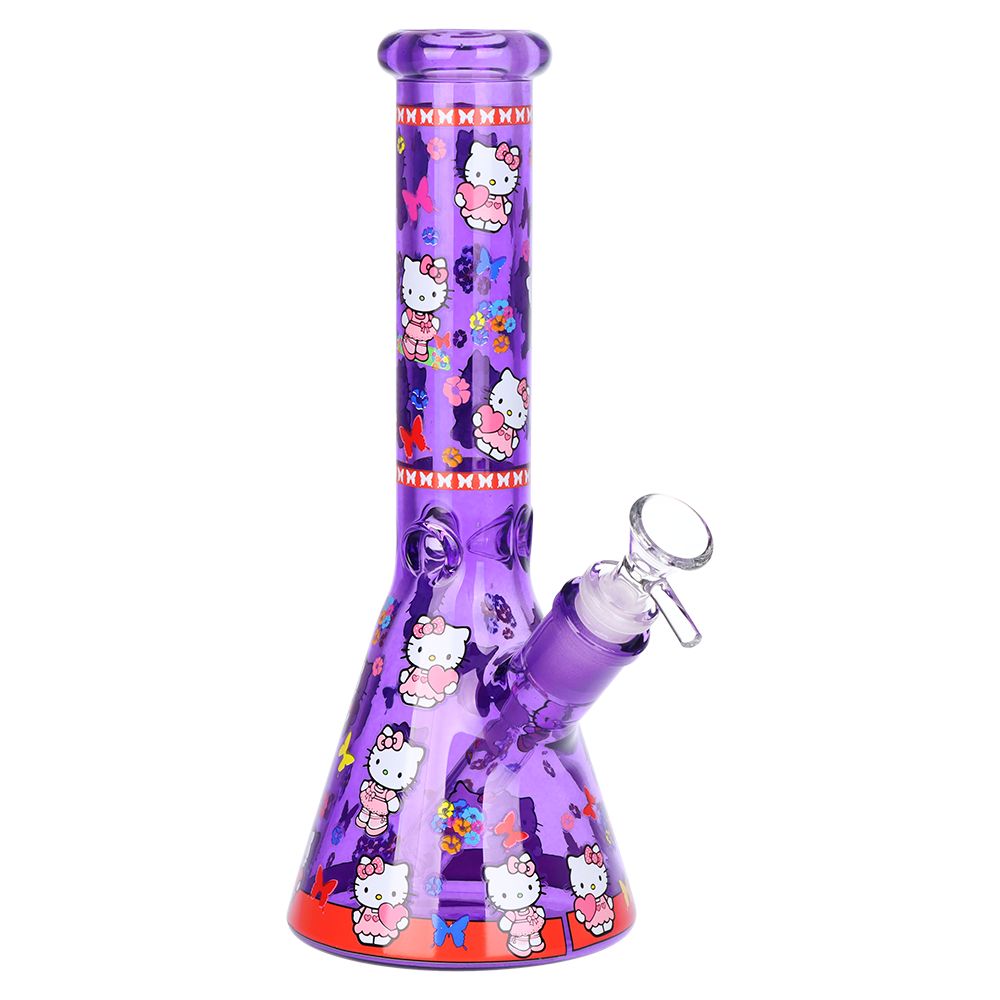 Hi Kitty Neon Beaker Glass Water Pipe - 10" / 14mm F / Colors Vary