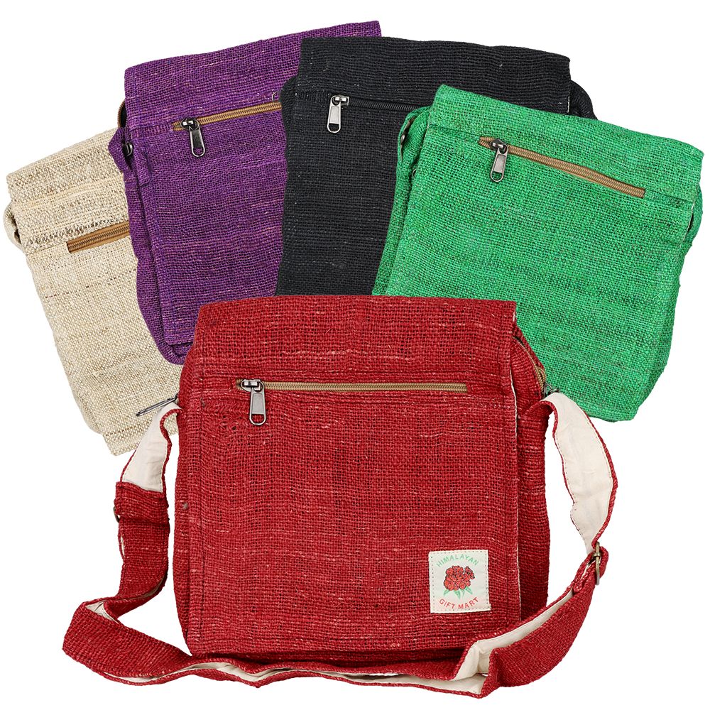 Himalayan Hemp Messenger Shoulder Bag - 10" x 11" / Colors Vary