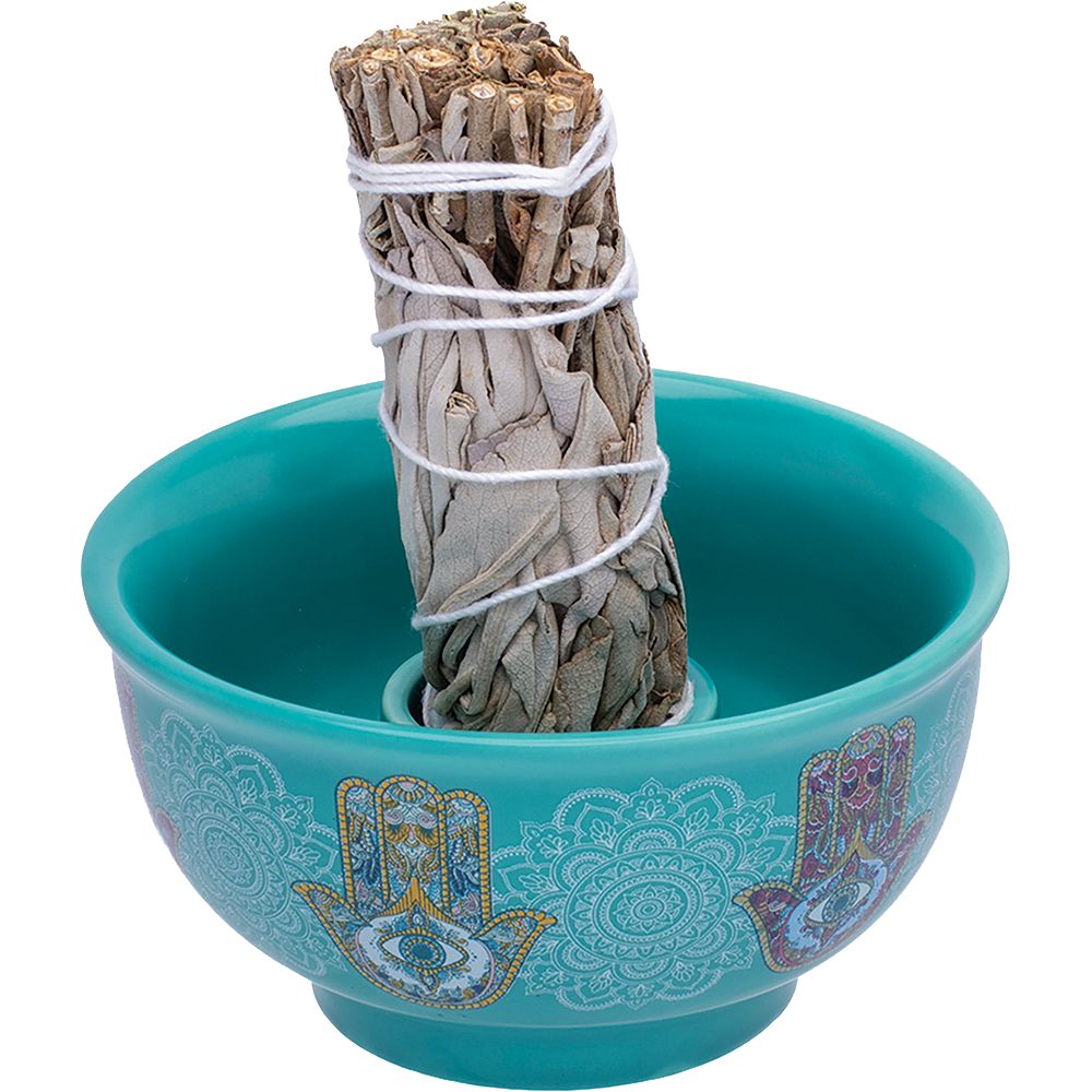 Fujima Ceramic Sage Smudge Bowl with Holder - 2.25" / 4ct