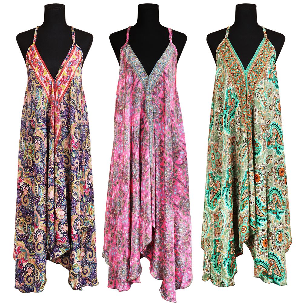 Halter Top Silk Full Length Dress - One Size / Styles Vary