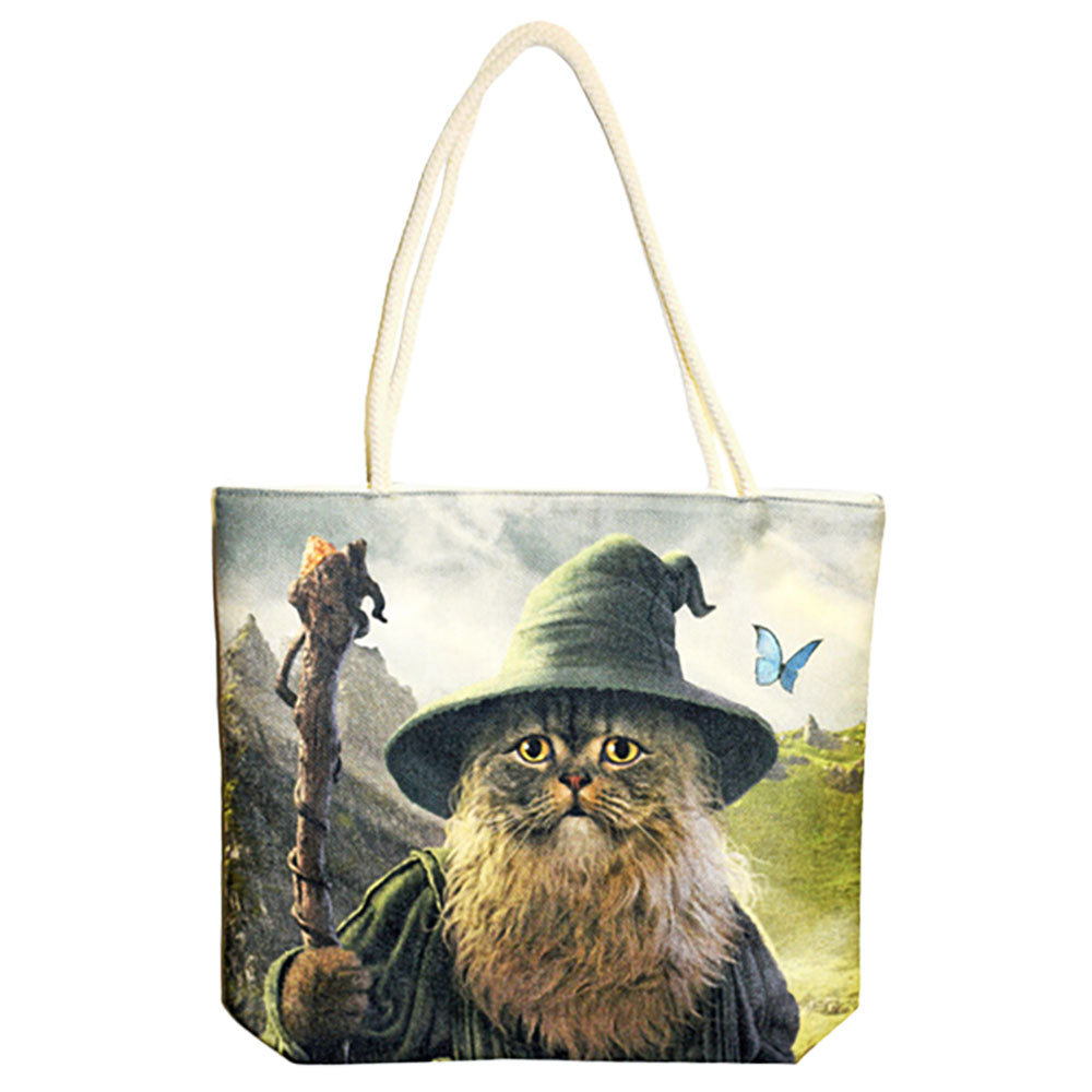 Catdalf The Cute Tote Bag - Jute Rope-Handled 17"x15"