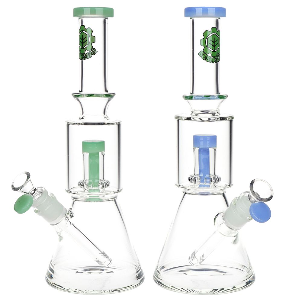 SeshGear 2-Step Glass Beaker Water Pipe - 11.75" / 14mm F / Colors Vary
