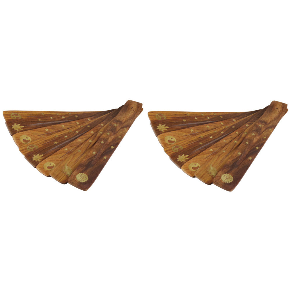 Assorted Design Brass Inlay Wooden Incense Burner 10" - 12PC