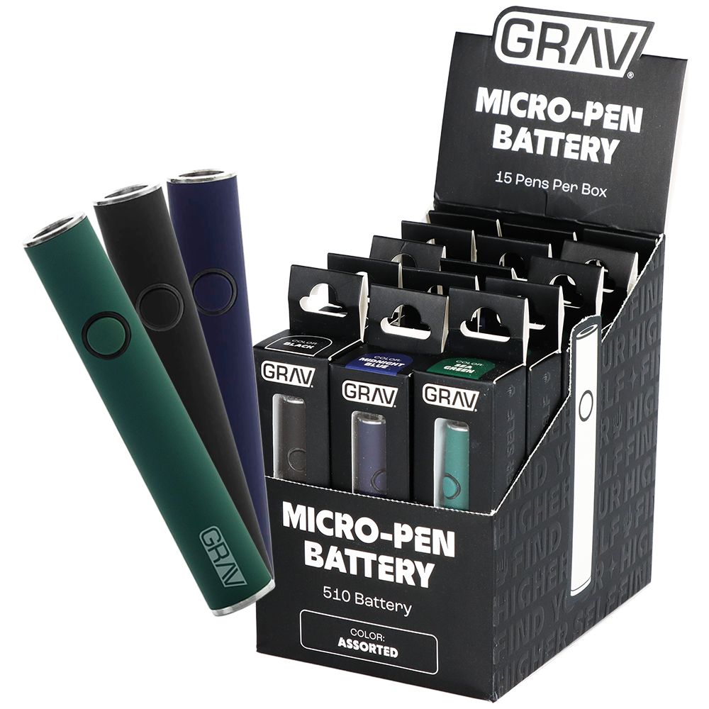 15CT DISPLAY - GRAV Micro Pen Variable Voltage Battery - 130mAh / Assorted Colors
