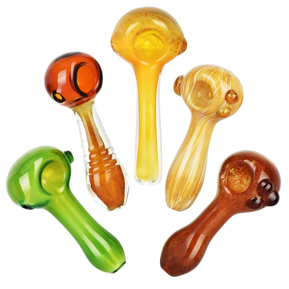 Earth Movement Glass Spoon Pipes - 3.75"-4.5" 20ct