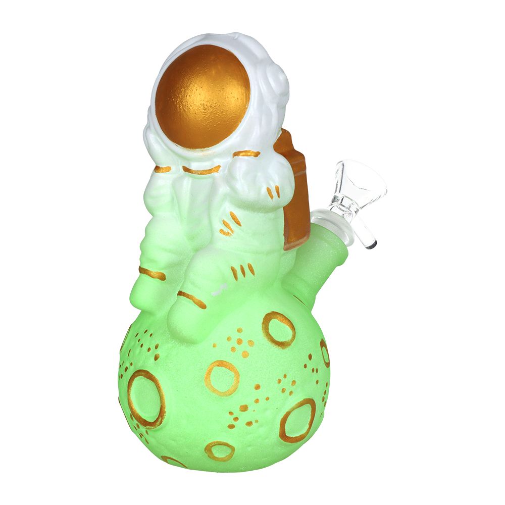Dreamy Astronaut Glow In The Dark Painted Glass Water Pipe - 6.75" / 14mm F / Colors Vary
