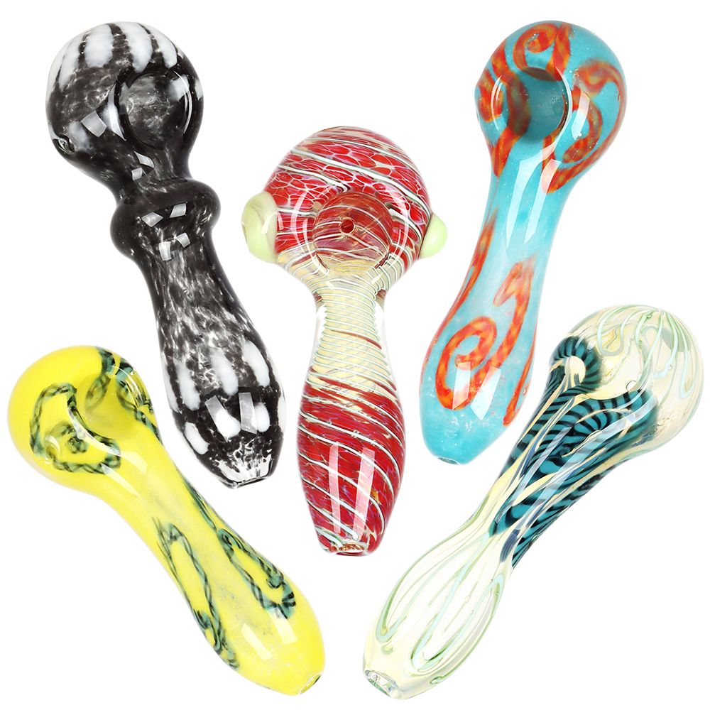 20CT BUNDLE - Deluxe Glass Spoon Pipe - 4" / Assorted Colors and Styles