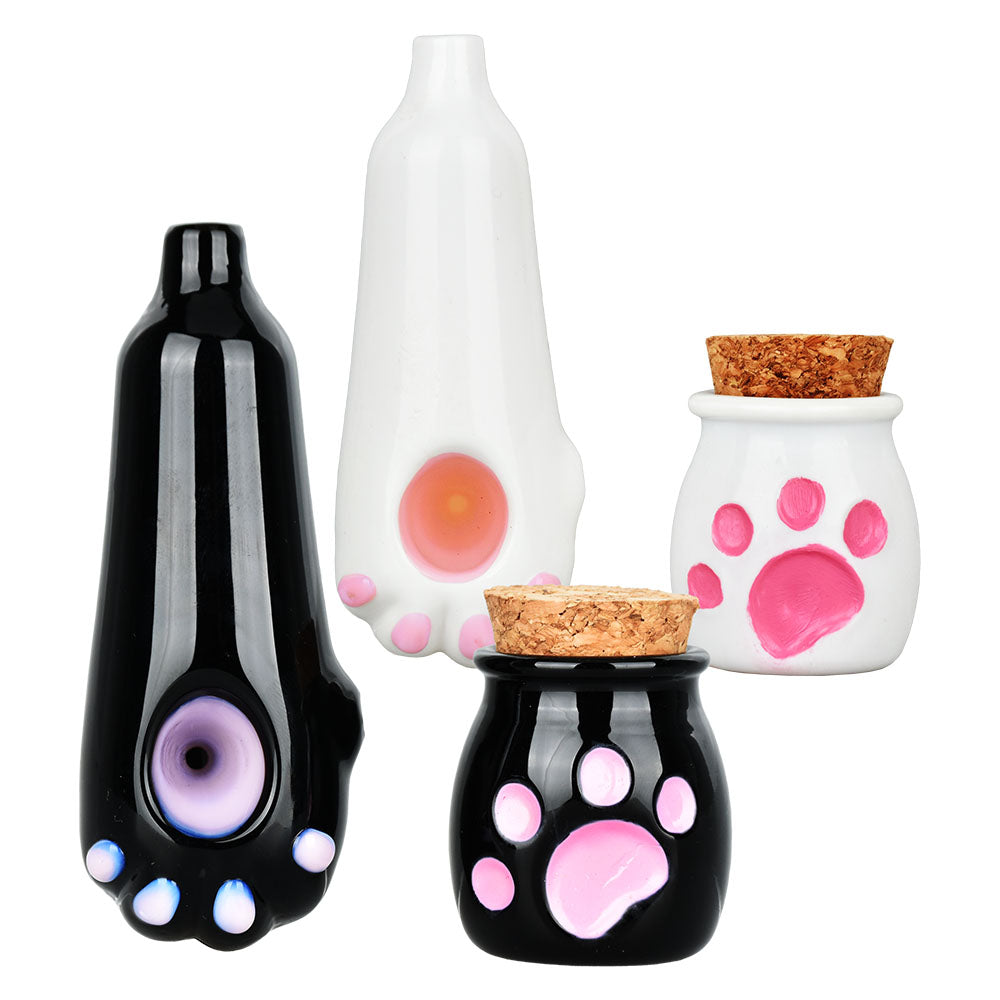 Cat Paw Glass Hand Pipe & Jar Set - 4"