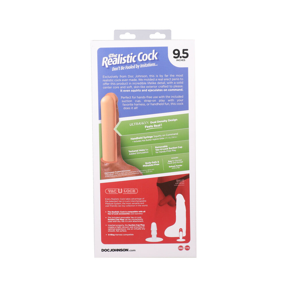 The Realistic Cock Squirting 9.5 in. ULTRASKYN Vac-U-Lock Dildo Caramel