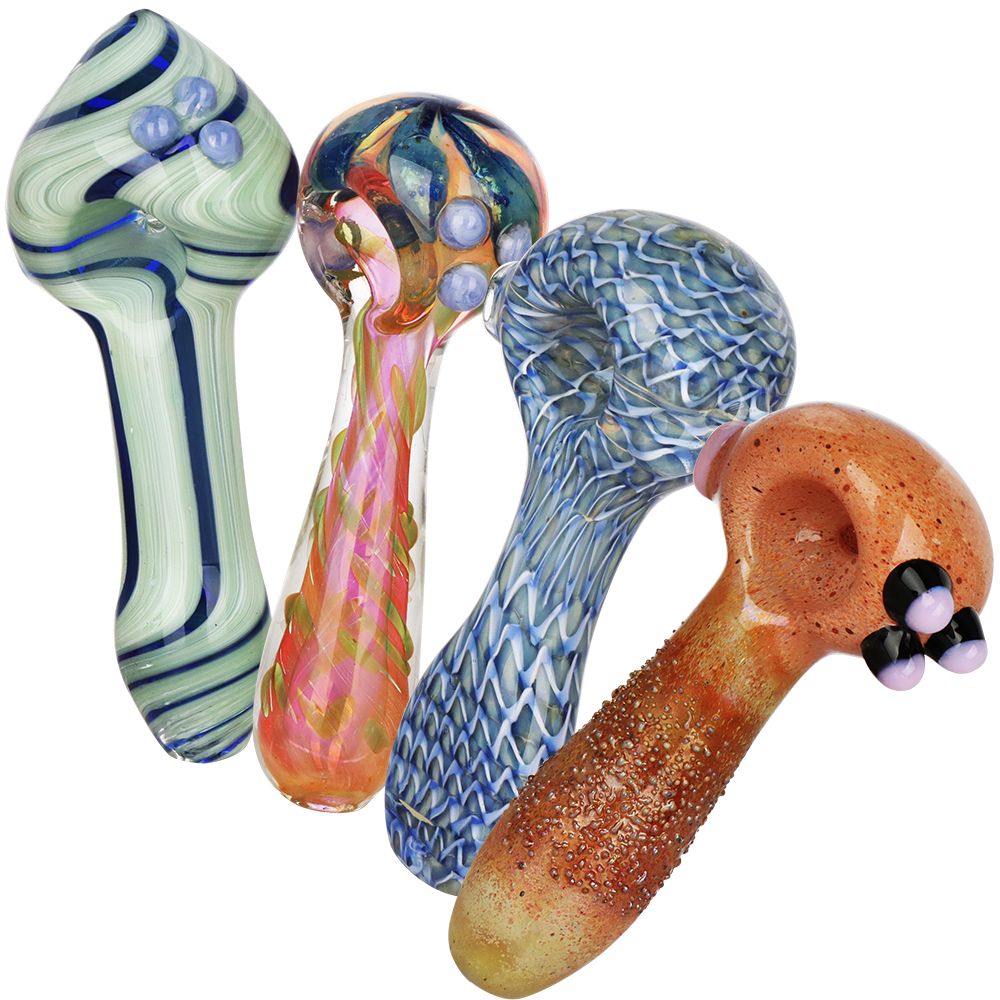 4CT BUNDLE - Mixed Up Madness Glass Spoon Pipes - 3.5" - 4" / Assorted Colors and Styles