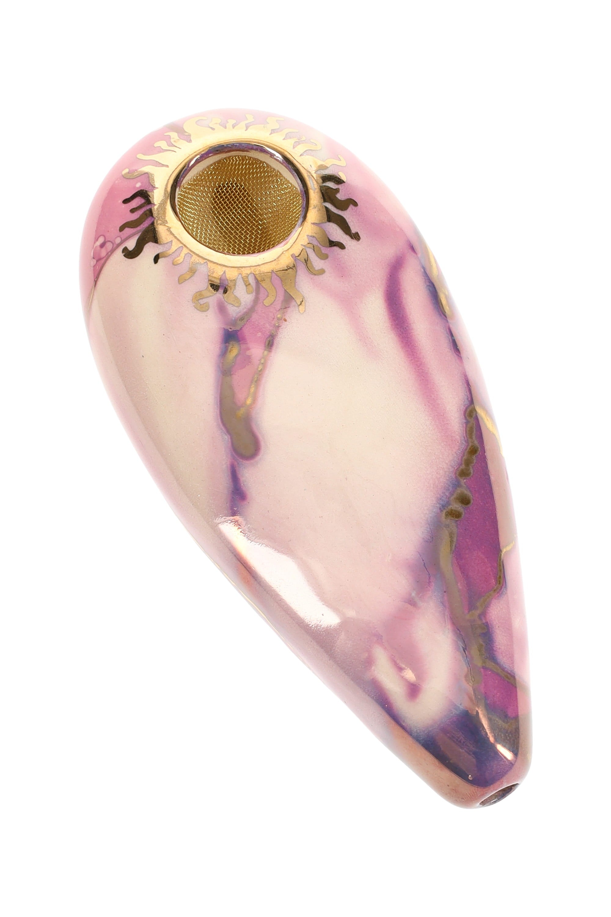 Ancient Creations Ceramics 4″ Oval Ceramic Hand Pipe – Brass Screen – US-Made