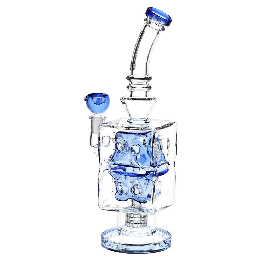 Pulsar Double Swiss Perc Blocks Glass Water Pipe - 12.5" / 14mm F / Blue