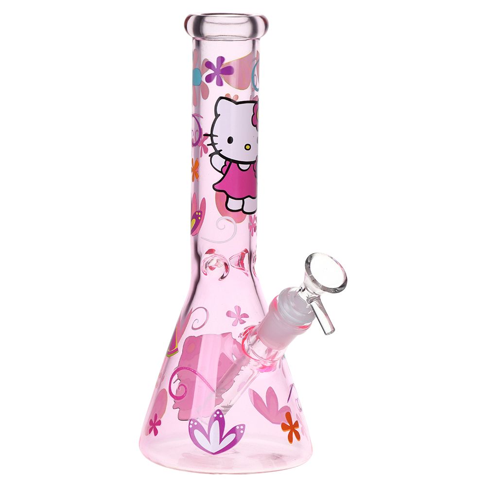 Greetings Feline Glass Beaker Water Pipe | 10" | 14mm F | Designs Vary