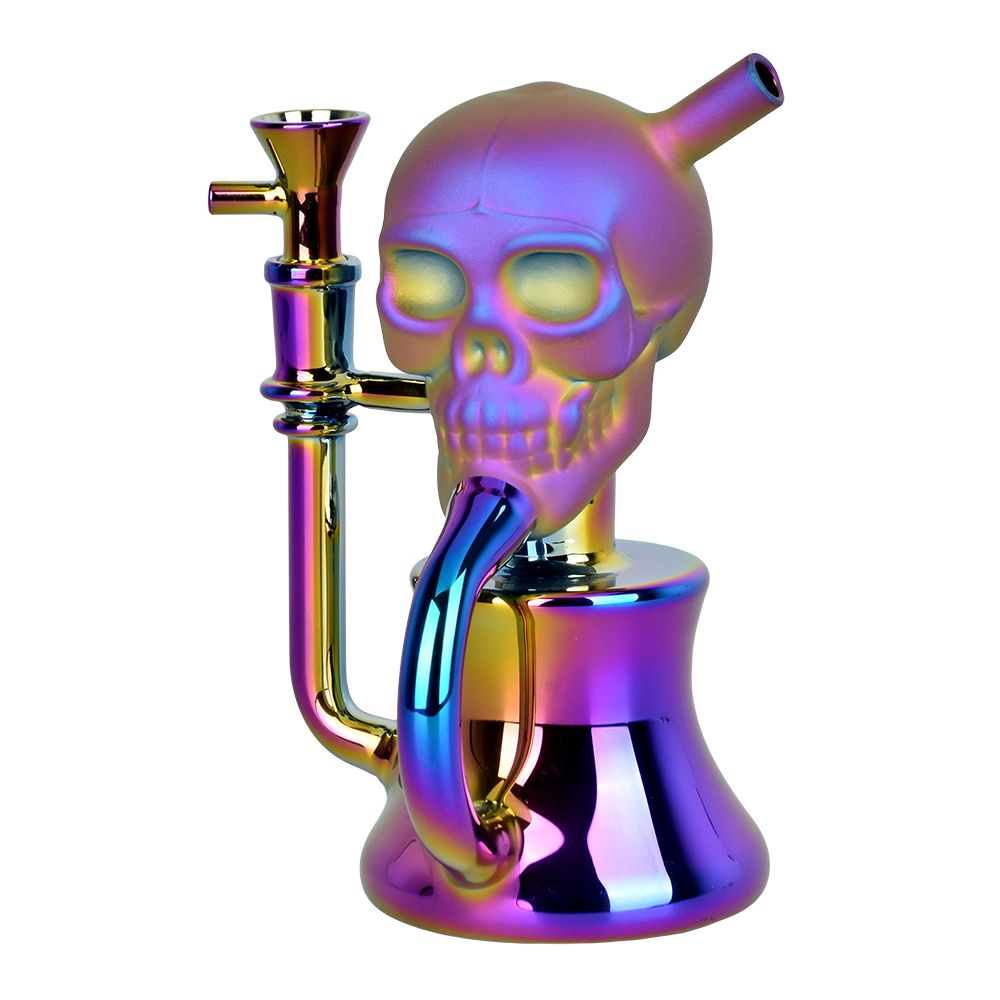 Solemn Skull Electroplated Glass Recycler - 6.75" / 14mm F / Colors Vary