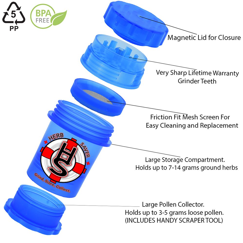 HerbSaver Large Grinder - 3.8" x 2.4" / 4pc / 6ct