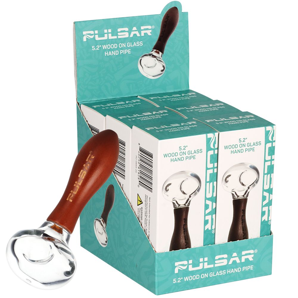 6CT DISPLAY - Pulsar Wood on Glass Spoon Hand Pipe - 5.2"