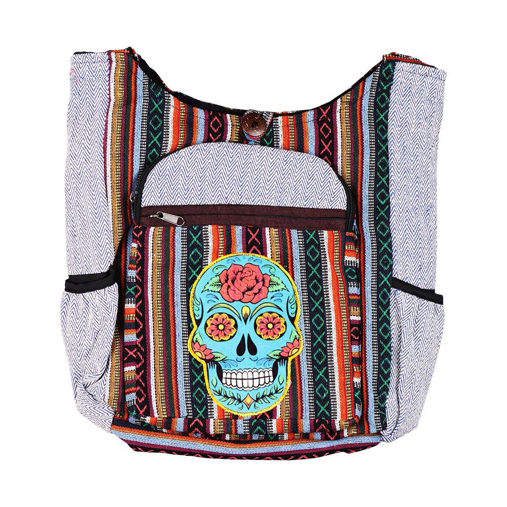 ThreadHeads Sugar Skull Aztec Patchwork Shoulder Sling Bag - 15"x14"