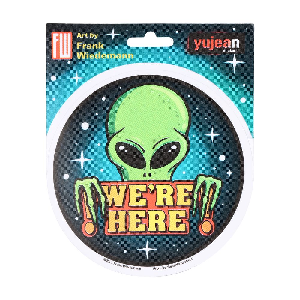 Frank Weidemann We're Here! Alien Round Sticker - 4"