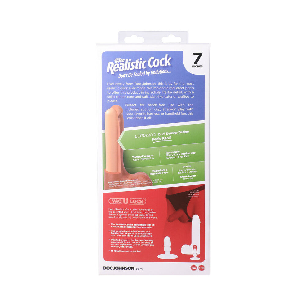 The Realistic Cock 7 in. ULTRASKYN Vac-U-Lock Dildo with Balls Caramel