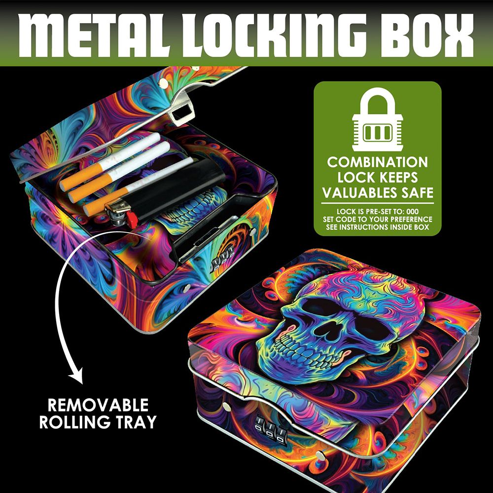 Smokezilla Metal Combo Lock Box & Mini Rolling Tray - 5"x5" /  6ct